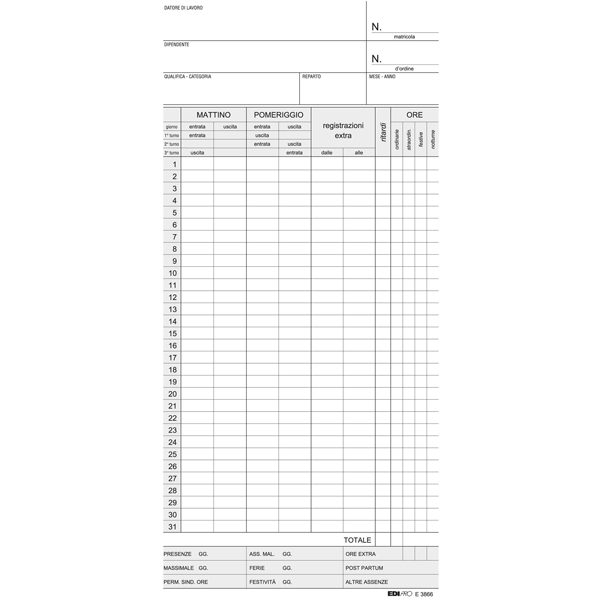 Schede orologio mensili - 22x10 cm - giallo - Edipro - conf. 100 pezzi