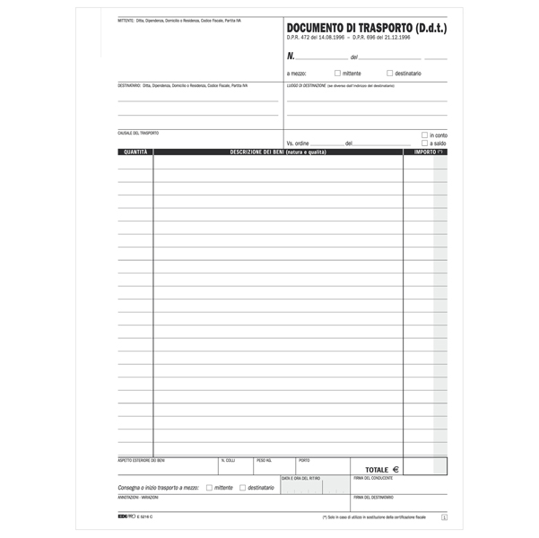 Blocco DDT - 50/50 fogli autoricalcanti - 29,7 x 21cm - Edipro