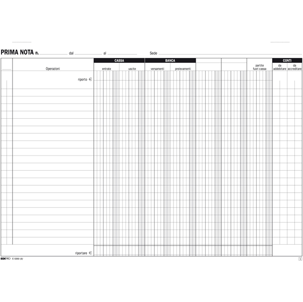 Blocco prima nota cassa/banca - 50/50 fogli autoricalcanti - 22 x 30cm - Edipro