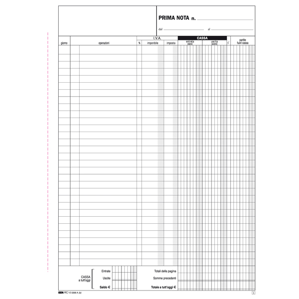 Blocco prima nota cassa entrate/uscite/Iva - 50/50 fogli autoricalcanti - 31 x 21cm - Edipro