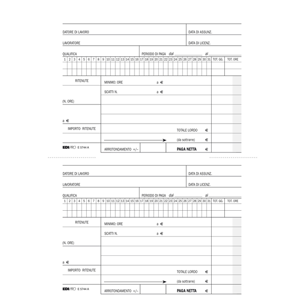 Blocco retribuzioni domestici - 24 x 15cm - 25 fogli 3 copie ricalcanti - Edipro