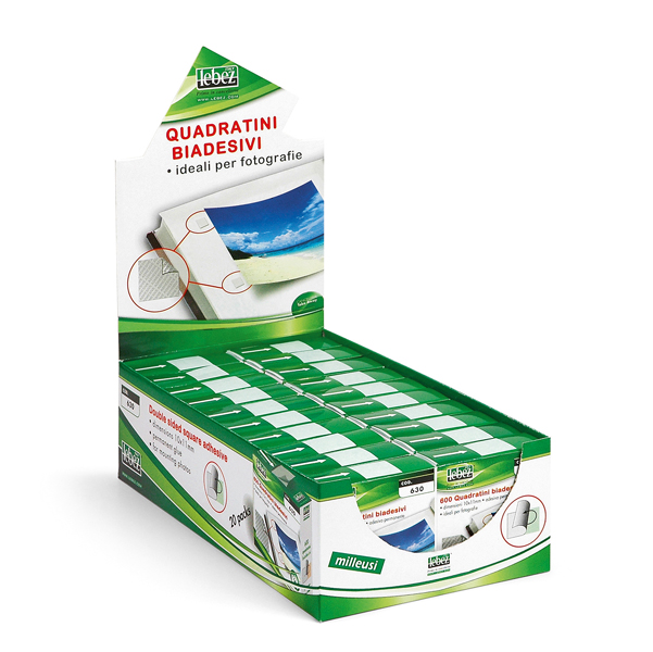 Quadratini biadesivi per foto - 10 mm x 11 mm - trasparente - Lebez - conf. 600 pezzi