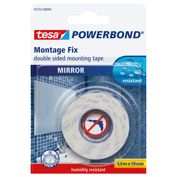 Nastro biadesivo per specchi Tesa Powerbond - 1,5 mt x 19 mm - bianco - Tesa -blister 1 pezzo