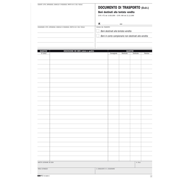 Blocco DDT carico tentata vendita - 50 fogli autoricalcanti - A4 - 29,7 x 21cm - Edipro