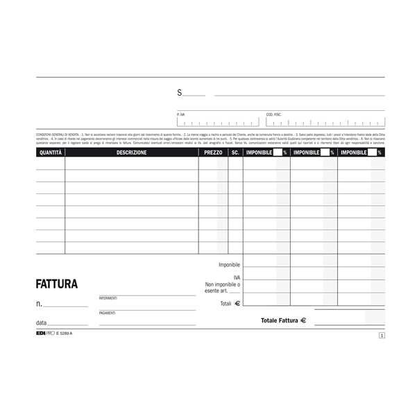 Blocco fatture 3 aliquote Iva - 50 fogli 2 copie autoricalcanti - 15 x 23cm - Edipro