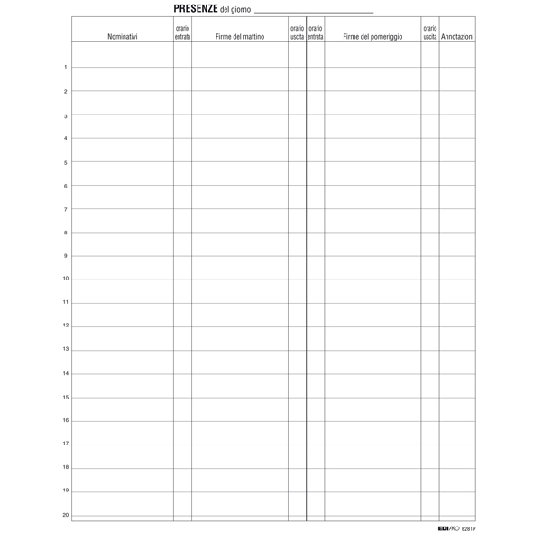 Registro firme presenze al lavoro - 31 x 24cm - 100 fogli - Edipro