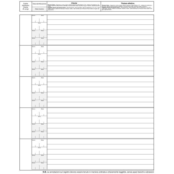 Registro antiriciclaggio operatori non finanziari - 31 x 24 - 96 fogli - Edipro