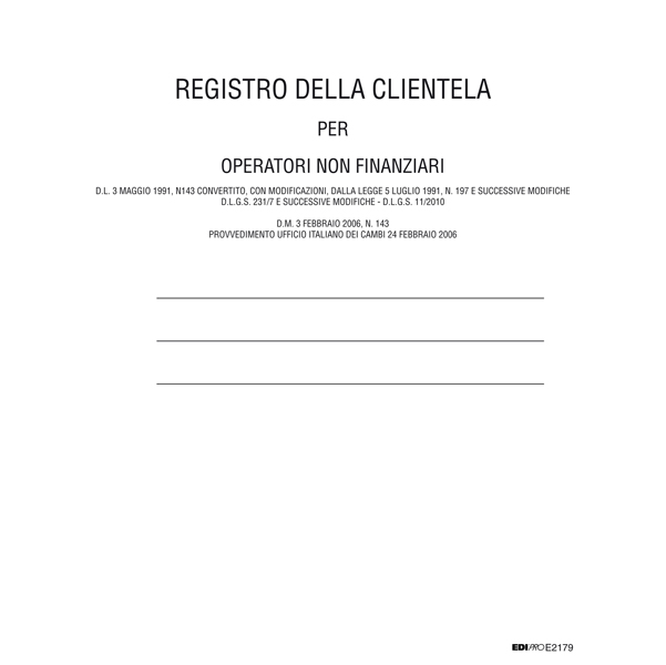 Registro antiriciclaggio operatori non finanziari - 31 x 24 - 96 fogli - Edipro