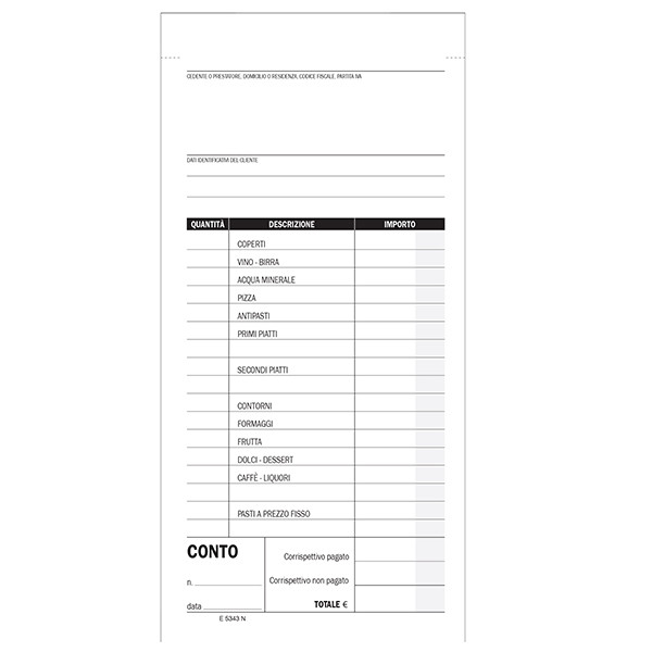 Blocco conto ristorante con dettaglio voci - uso mano - 22 x 10cm - 100 fogli - Edipro
