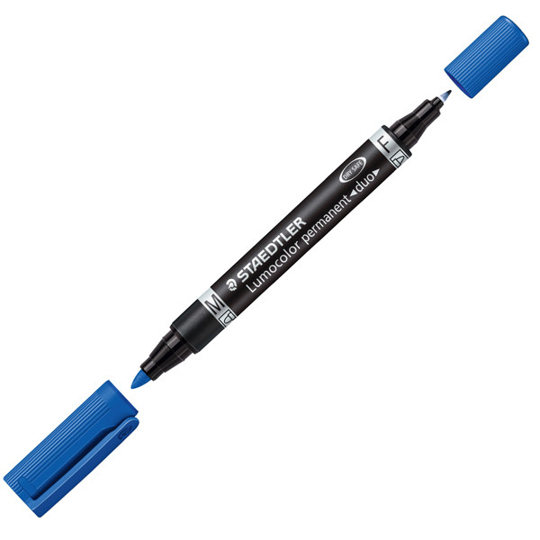 Pennarello Lumocolor Permanent Duo 348 punta feltro - punta 0,6mm e 1,5mm - blu - Staedtler