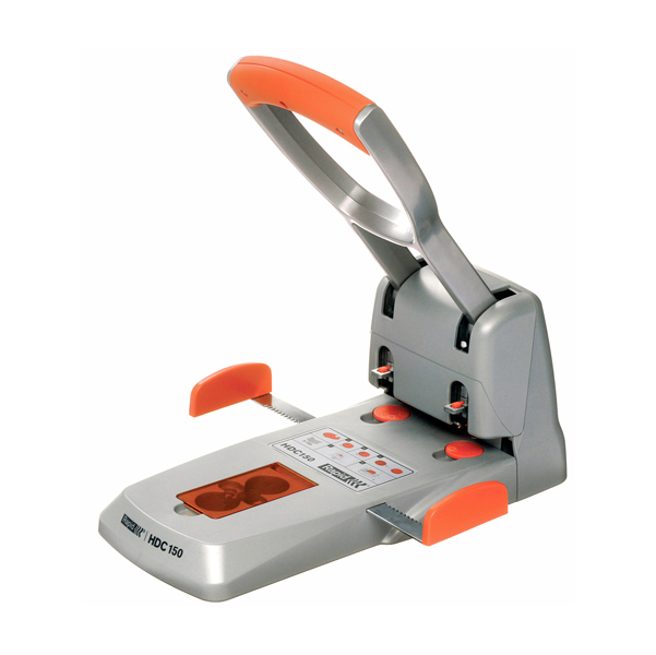 Perforatore HDC150 - massimo 150 fogli - 2 fori - passo 8 cm - grigio/arancio - Rapid
