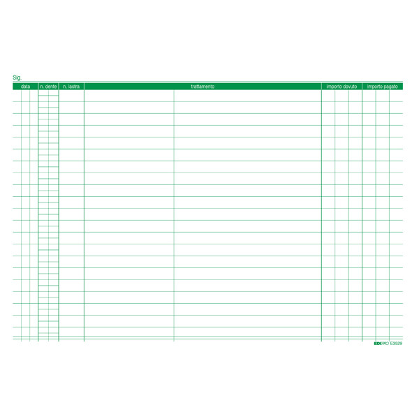 Schede in cartoncino per dentisti - 17 x 24 cm - verde - Edipro - conf. 100 pezzi