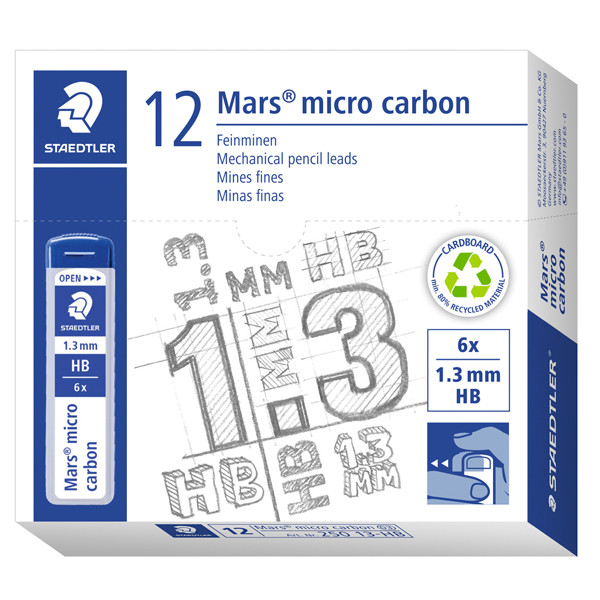 Astuccio 6 Mine Mars Micro - mina 1,3mm - gradazione HB - Staedtler - conf. 6 mine