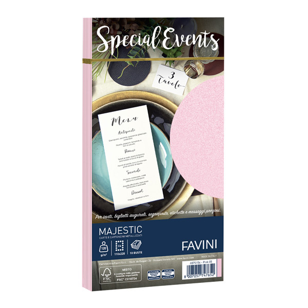 Busta Special Events metal - 110 x 220 mm - 120 gr - rosa - Favini - conf. 10 buste
