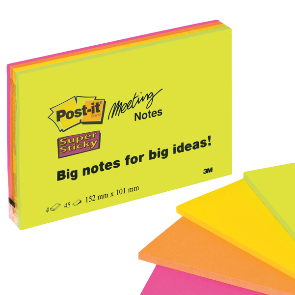 Blocco foglietti Post it Super Sticky Meeting Notes - 6445-SSP - 152 x 101 mm - rosa/verde neon - 45 fogli - Post it