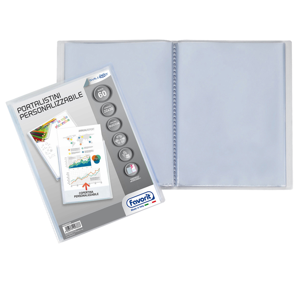 Portalistini personalizzabile Sviluppo - buccia - 22x30 cm - 60 buste - trasparente - Favorit