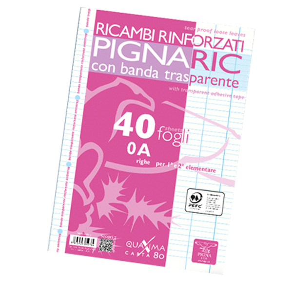 Ricambi forati rinforzati Pignaric - A4 - rigo di 1a - 40 fogli