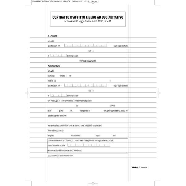 Fascicolo contratto di locazione libero - 29,7 x 21cm - Edipro