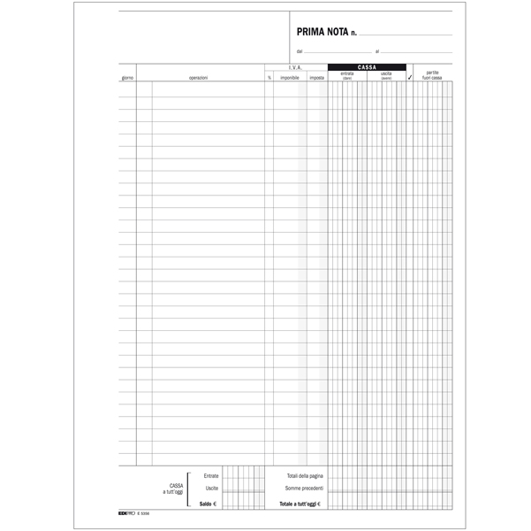 Blocco prima nota cassa - uso mano - 31 x 21cm - 100 fogli - Edipro