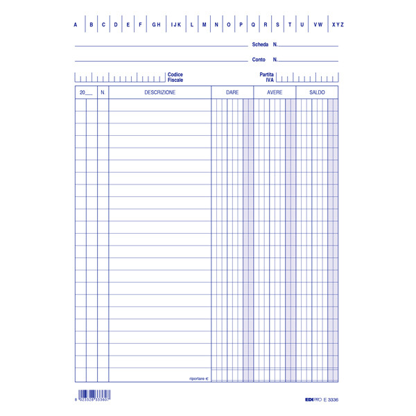 Schede - dare/avere/saldo - 21 x 15 cm - Edipro - conf. 100 pezzi