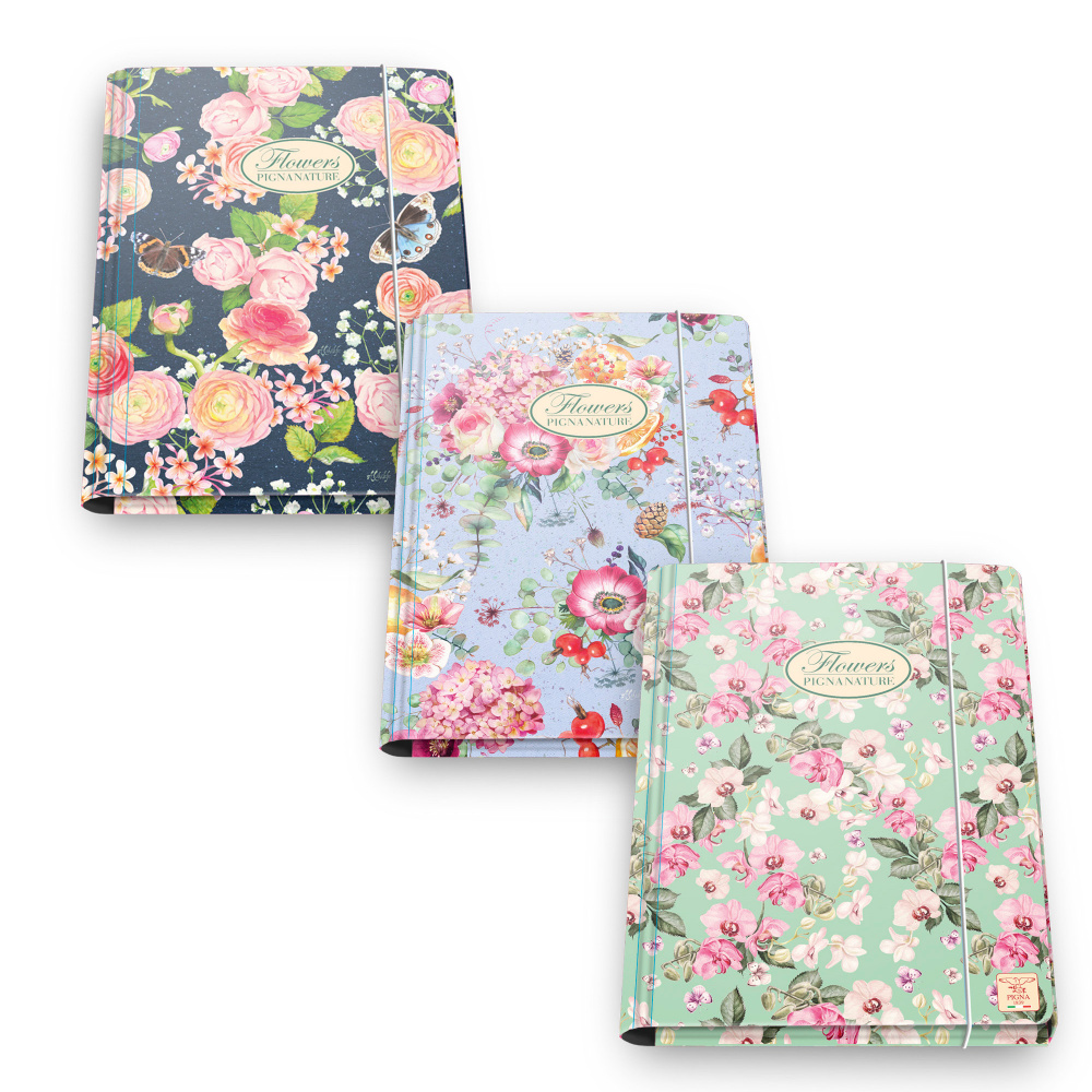 Cartellina Nature Flowers - 26x34,5cm - 3lembi - con elastico - Pigna