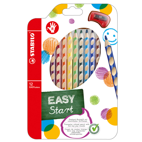 Pastelli colorati Easycolors - diametro mina 4,20 mm - per destrorsi - colori assortiti - Stabilo - astuccio 12 pezzi