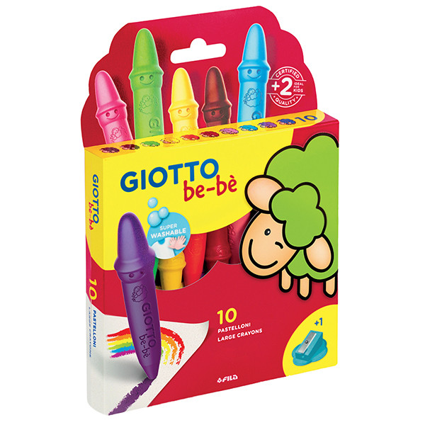 Pastelli cera super - lunghezza 7,5mm con Ø 11mm - colori assortiti - Giotto - astuccio 10 superpastelloni