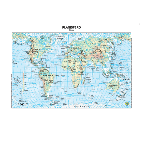 Carta geografica Mondo - scolastica - plastificata - 297 x 420 mm - Belletti