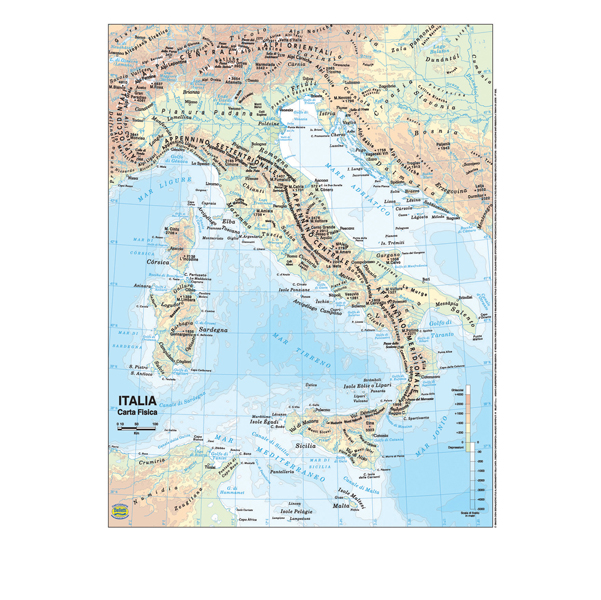 Carta geografica Italia - scolastica - plastificata - 29,7 x 42