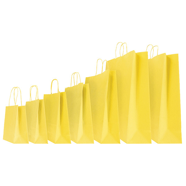 Shopper Twisted - maniglie cordino - 22 x 10 x 29 cm - carta kraft - giallo - Mainetti Bags - conf. 25 pezzi