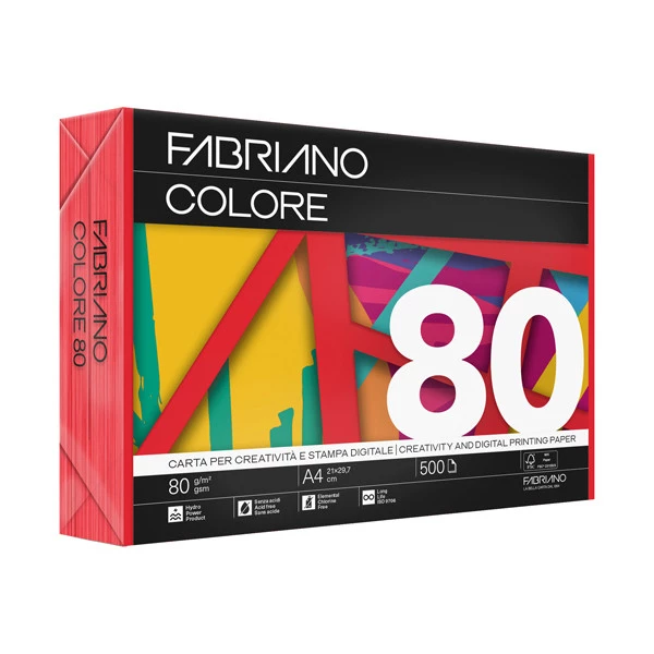 FabrianoColore - A4 - 80 gr - colori  forti rosso - Fabriano - conf. 500 fogli