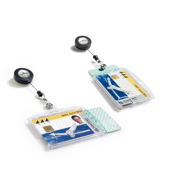 Portabadge Duo in acrilico con chiocciola - 2 tessere inseribili - 5,4 x 9 cm - Durable - conf. 10 pezzi