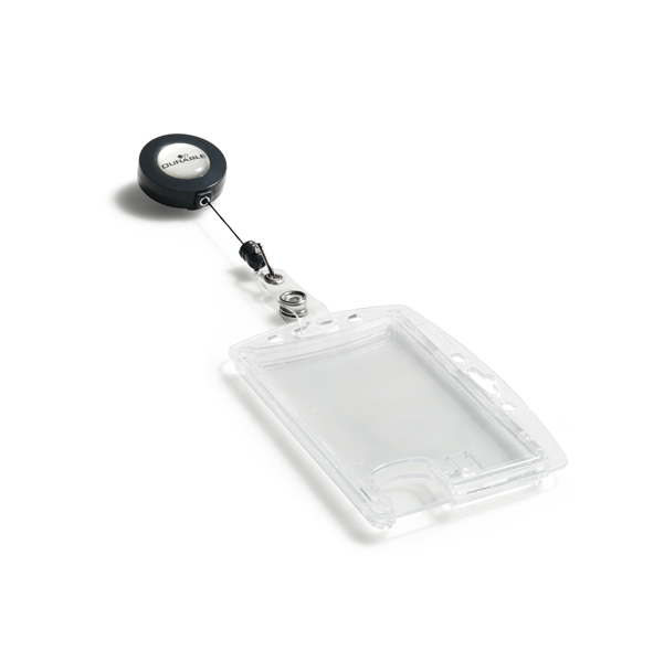 Portabadge Duo in acrilico con chiocciola - 2 tessere inseribili - 5,4 x 9 cm - Durable - conf. 10 pezzi