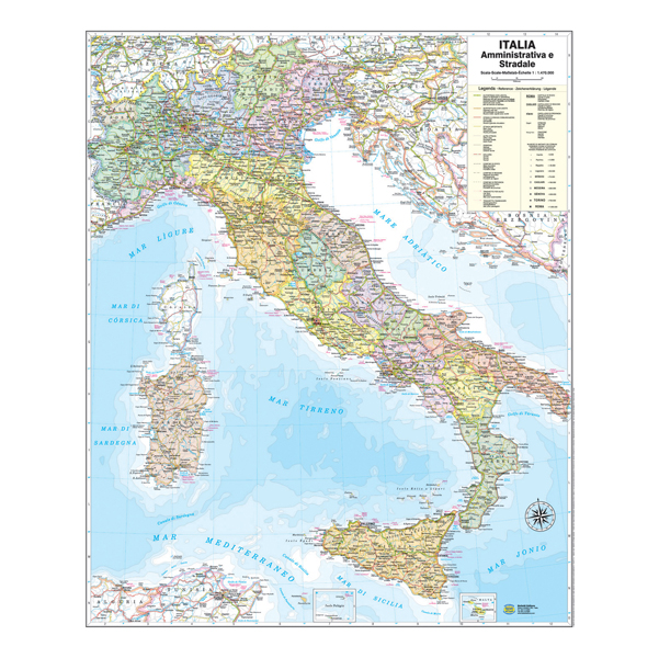 Carta geografica Italia amministrativa e stradale - murale - 67x85 cm - Belletti