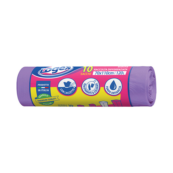 Sacchi per immondizia - 70x110 cm - 120 L - 16 micron - viola - Logex Professional - rotolo da 10 sacchetti
