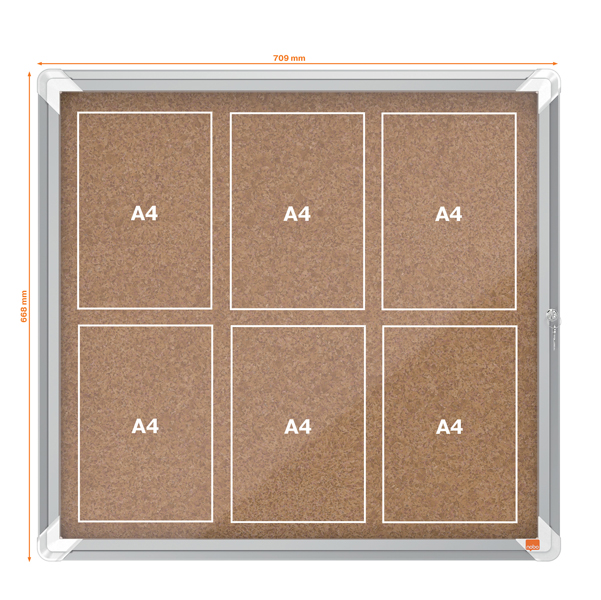 Bacheca per interni - fondo in sughero - 6 fogli A4 - orizzontale - Nobo