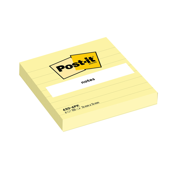 Blocco foglietti - 630-6PK - a righe - 76 x 76 mm - giallo