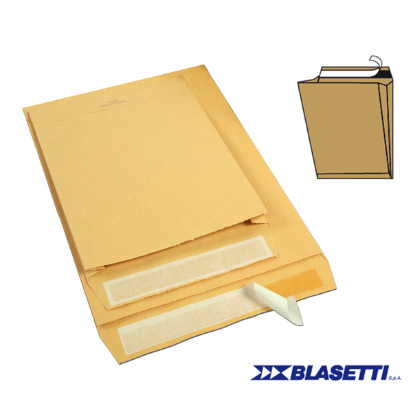 Busta a sacco avana - serie Monodex - soffietti laterali - strip adesivo - 230x330x40 mm - 100 gr - Blasetti - conf. 250 pezzi