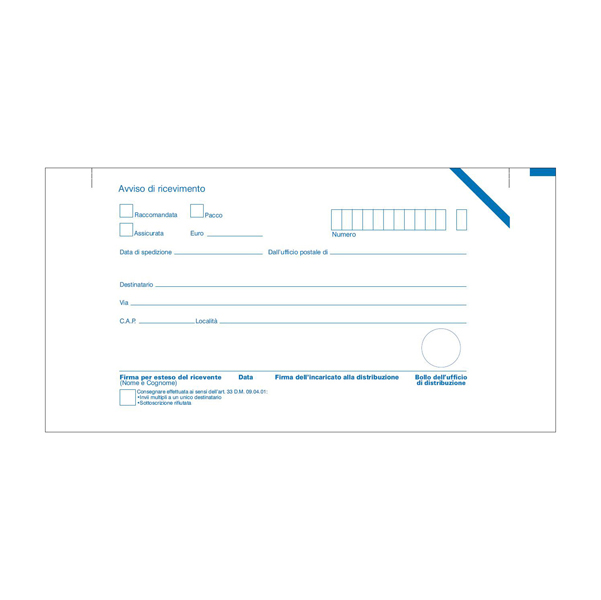 Cartolina raccomandata A/R - con adesivo rimovibile - 10 x 20cm - Edipro - conf. 100 cartoline