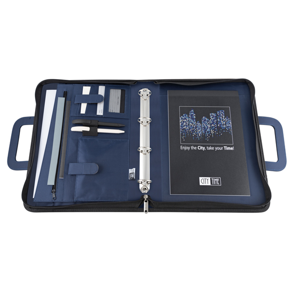 Portablocco - similpelle - c/anelli - blu - 28,5x36 cm - City Time