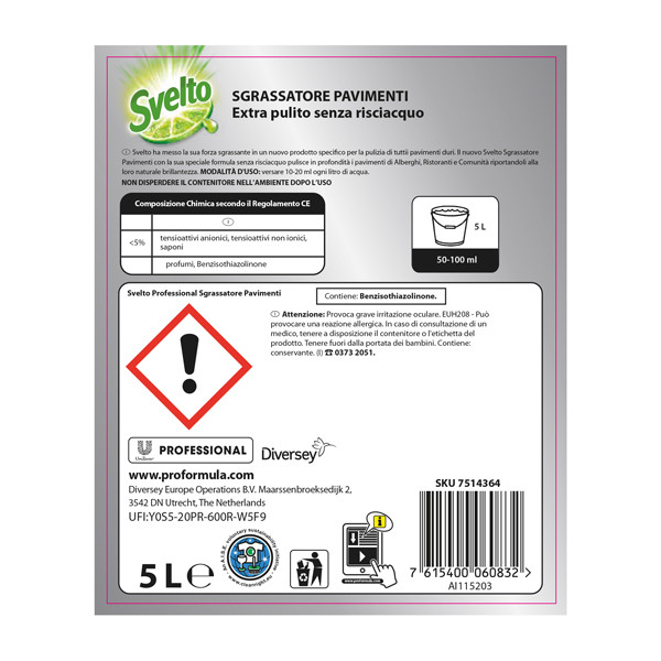 Sgrassatore per pavimenti - limone - Svelto - tanica da 5 L