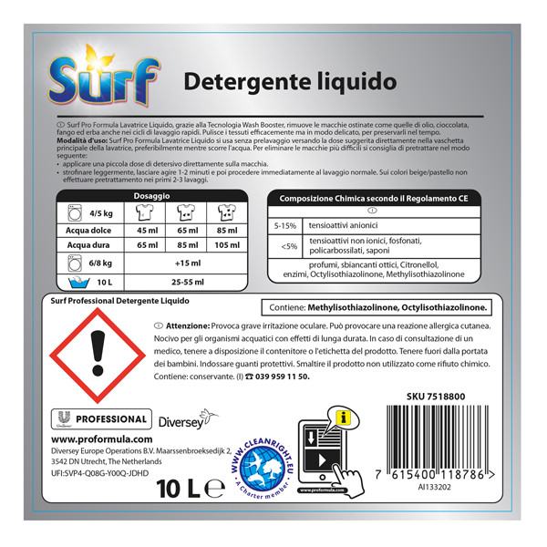 Detersivo liquido lavatrice - 10 L - Surf