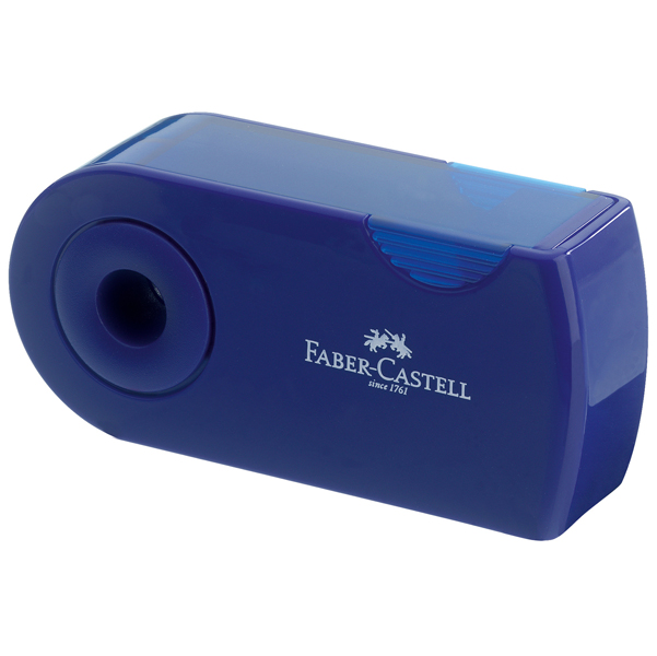 Temperamatite Sleeve con contenitore - 2 fori - con serbatoio - 70x34x20mm - rosso e blu assortiti - Faber Castell