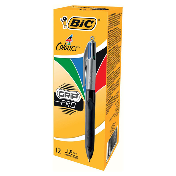 Penna a sfera scatto multifunzione 4 Colours Grip Pro - punta 1,0mm - nero, blu, rosso, verde - Bic
