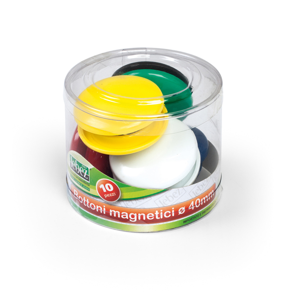 Bottoni magnetici tondi - diametro 40 mm - colori assortiti - Lebez - barattolo da 10 pezzi