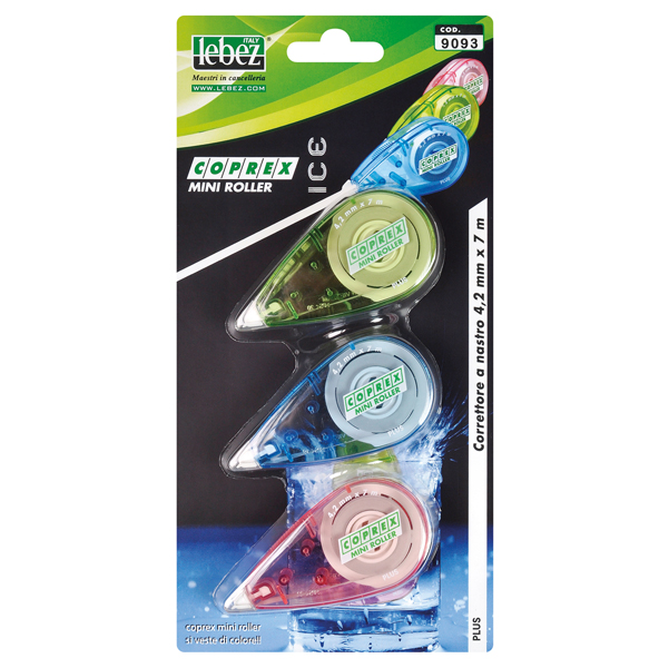 Correttore a nastro Mini roller - 4,2mm x 7mt - versione Ice - Lebez - conf. 3 pezzi