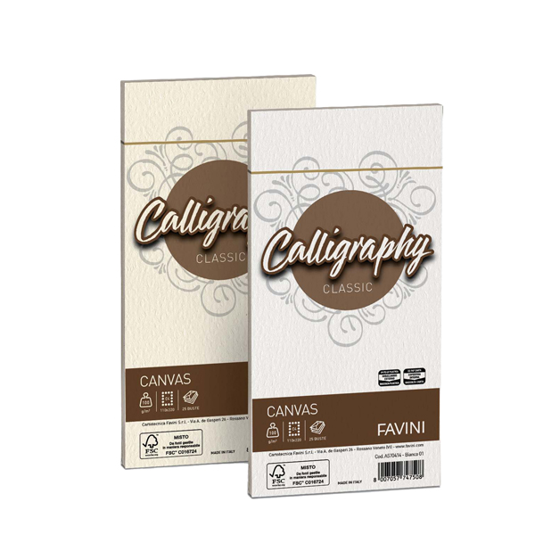 Busta Calligraphy Canvas - 110 x 220 mm - 100 gr - bianco 01 - Favini - conf. 25 pezzi