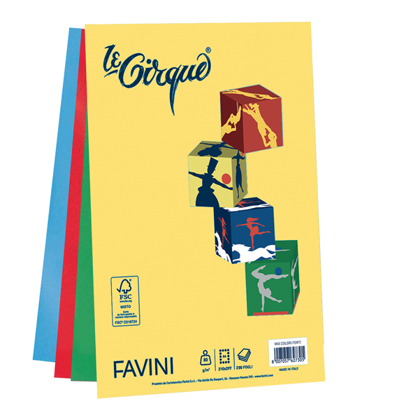 Carta Le Cirque - A4 - 80 gr - mix 4 colori intensi - Favini - conf. 200 fogli