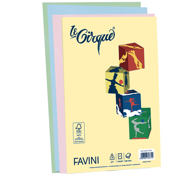 Carta Le Cirque - A4 - 80 gr - mix 4 colori pastello - Favini - conf. 200 fogli