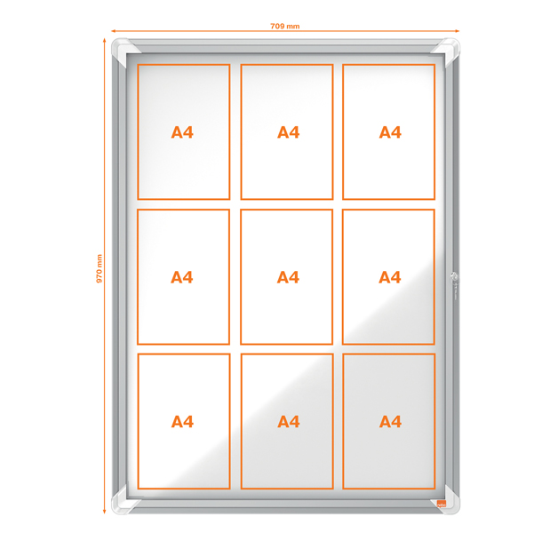 Bacheca per esterni - fondo magnetico bianco - 9 fogli A4 - verticale - Nobo